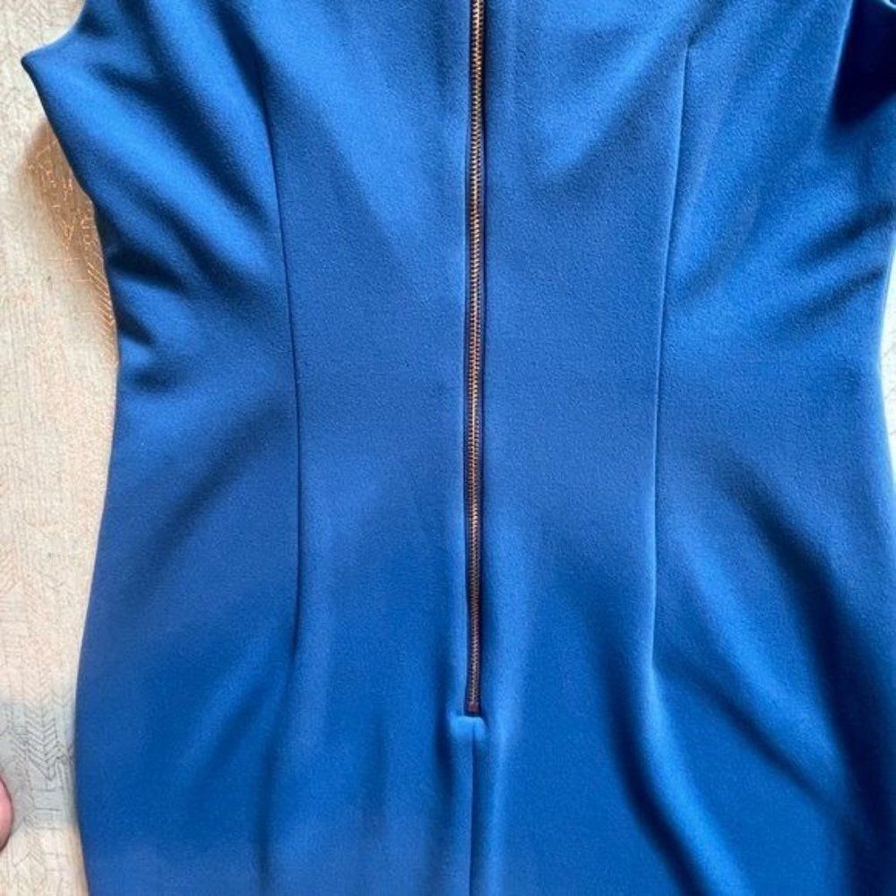DKNY size 2 Blue dress with asymmetrical neck and 19" gold accent metal zipper - Picture 10 of 17